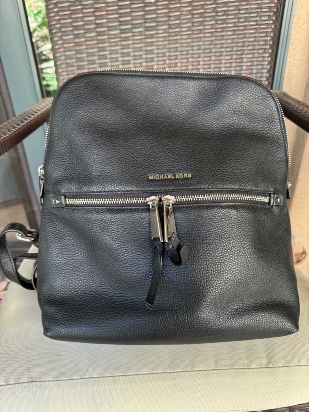 Michael Kors Black Pebbled Leather Backpack with Silver Hardware - Picture 13 of 13